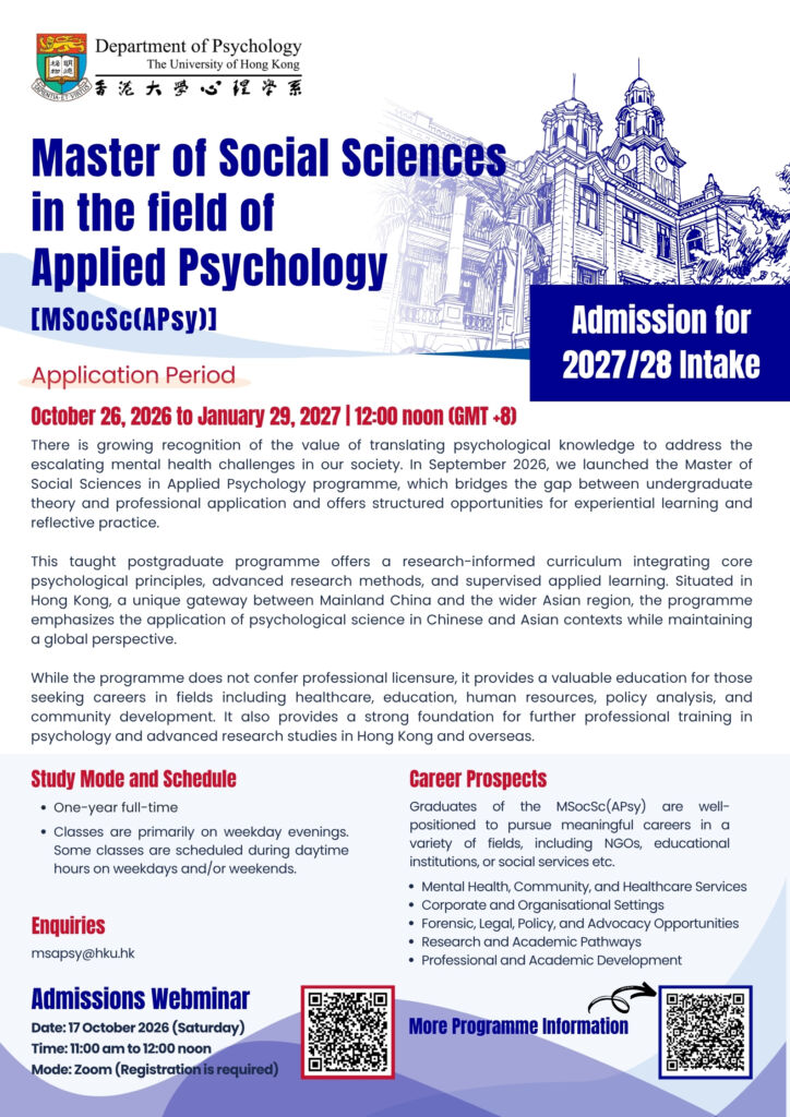 Master of Social Sciences in the field of Applied Psychology