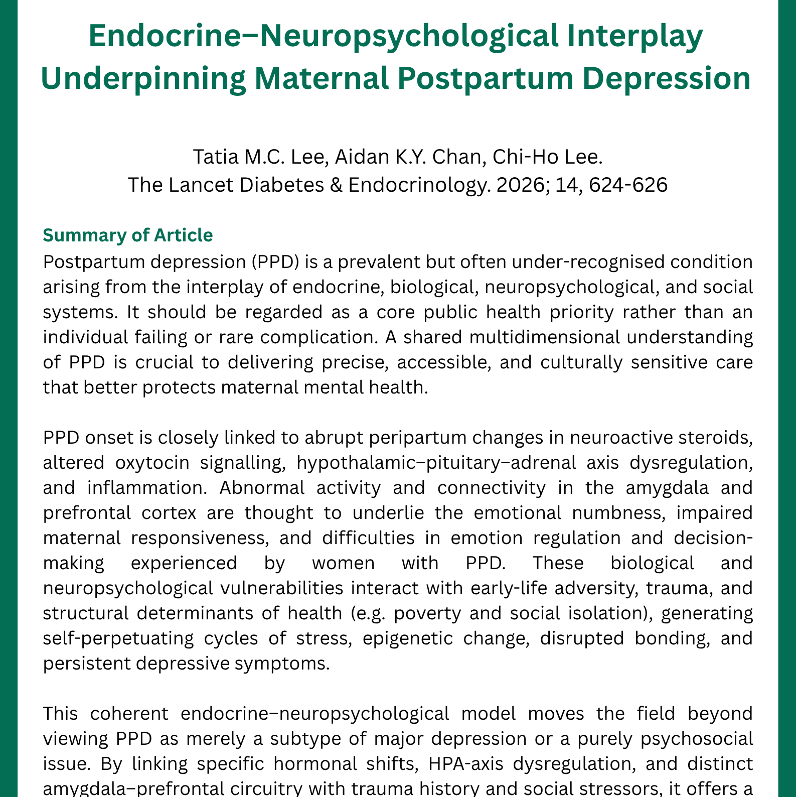 Endocrine - Neuropsychologyical Interplay Underpinning Maternal Postpartum Depression